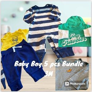 5 pcs CARTERS Baby Boys BUNDLE  jumpers &  Onesies 1 set w matching pants SZ 3M